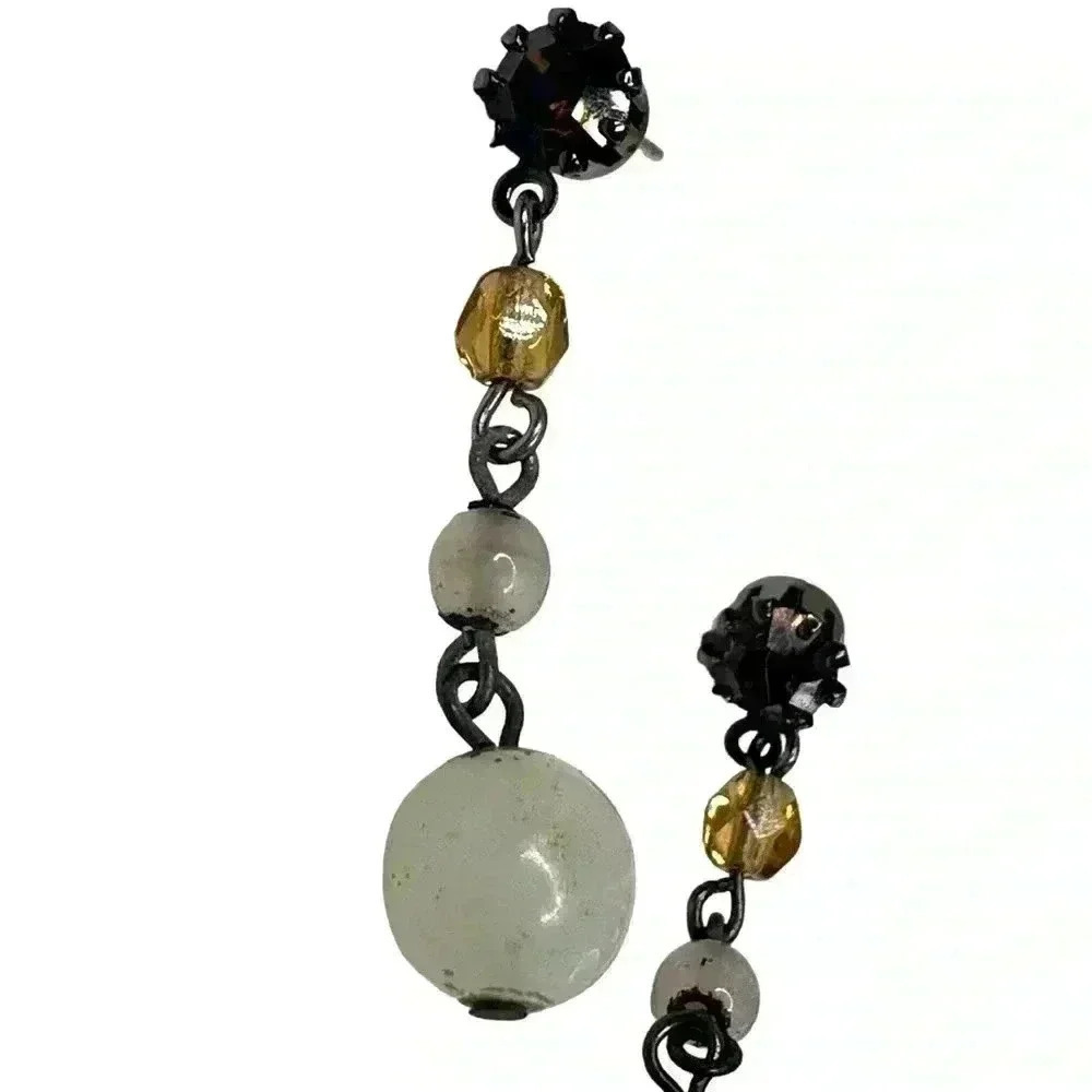 Beaded dangle earrings with topaz studs women’s jewelry - Picture 2 of 4